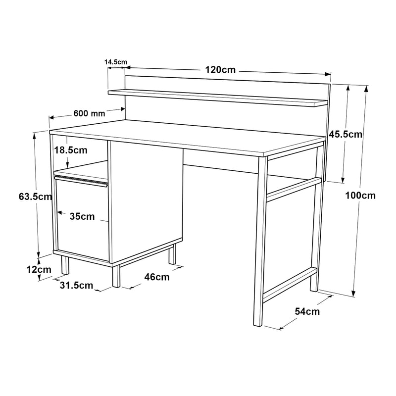 Schizzo in scala Scrivania Fajaarire Tavolo con Piano 120x60 cm [en.casa] 