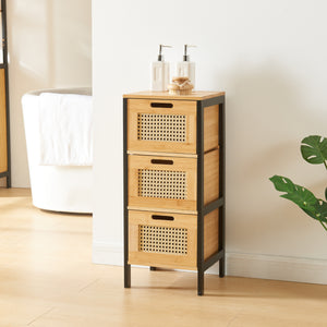 Comò da bagno Tervola con 3 cassetti Nero/Bambù [en.casa] - premiumXL