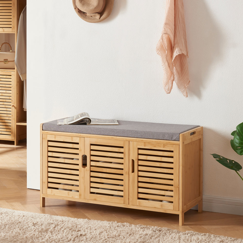 Schuhschrank Selk mit Sitzfläche Bambus [en.casa] - premiumXL