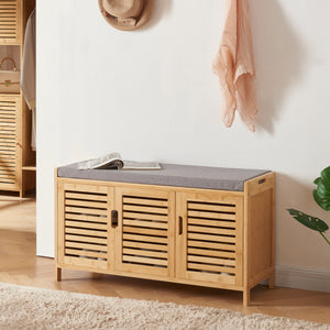 Scarpiera Selk con seduta in bambù [en.casa] - premiumXL