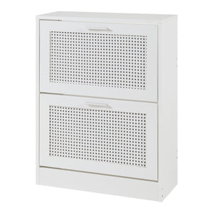 Scarpiera Vesilahti a Contenitori Ribaltabili - Effetto Rattan / Bianco [en.casa]