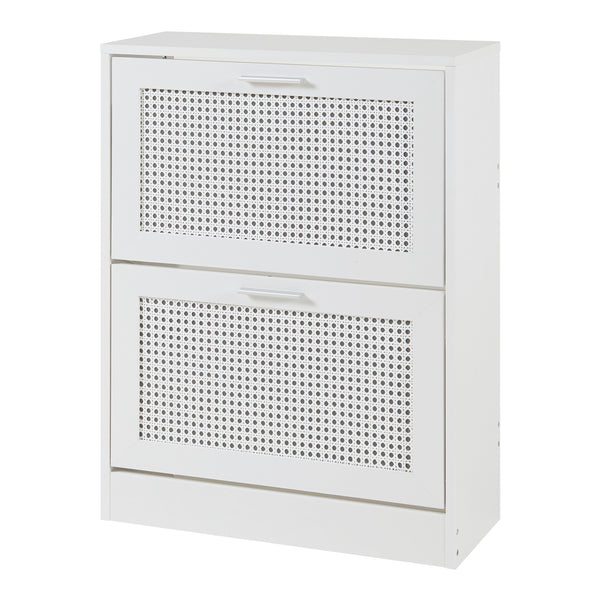 Scarpiera Vesilahti a Contenitori Ribaltabili - Effetto Rattan / Bianco [en.casa]