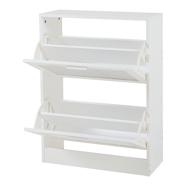 Scarpiera Vesilahti a Contenitori Ribaltabili - Effetto Rattan / Bianco [en.casa]