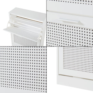 Scarpiera Vesilahti a Contenitori Ribaltabili - Effetto Rattan / Bianco [en.casa]