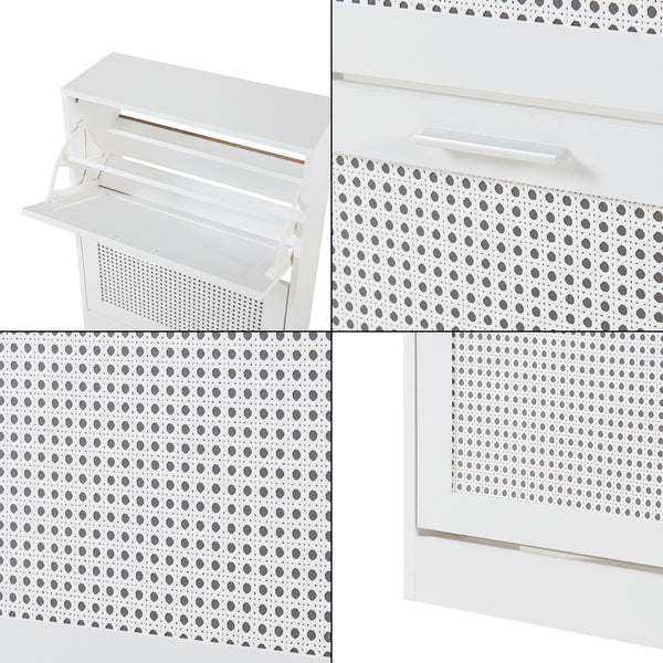 Scarpiera Vesilahti a Contenitori Ribaltabili - Effetto Rattan / Bianco [en.casa]
