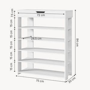 Scarpiera Boppeelo Scaffale a 5 Ripiani e Cassetto 94 x 75 x 30 cm [en.casa]