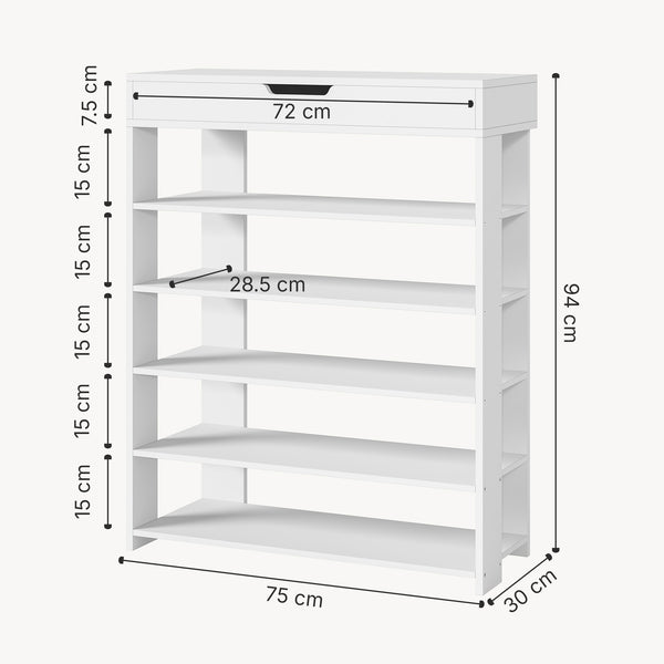Scarpiera Boppeelo Scaffale a 5 Ripiani e Cassetto 94 x 75 x 30 cm [en.casa]
