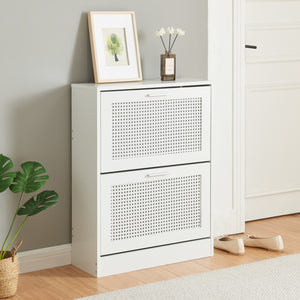 Scarpiera Vesilahti a Contenitori Ribaltabili - Effetto Rattan / Bianco [en.casa]