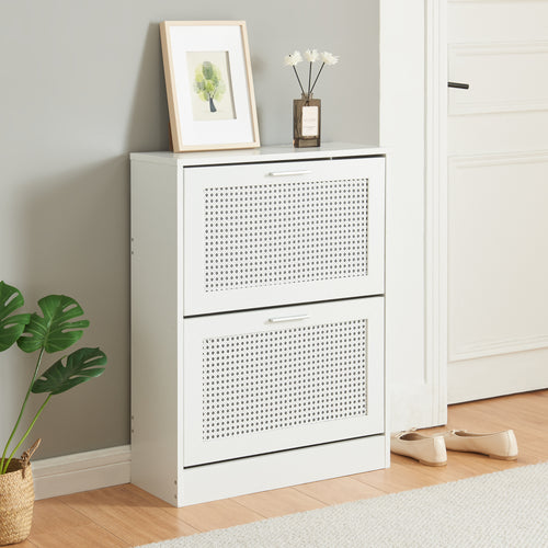 Scarpiera Vesilahti a Contenitori Ribaltabili - Effetto Rattan / Bianco [en.casa]