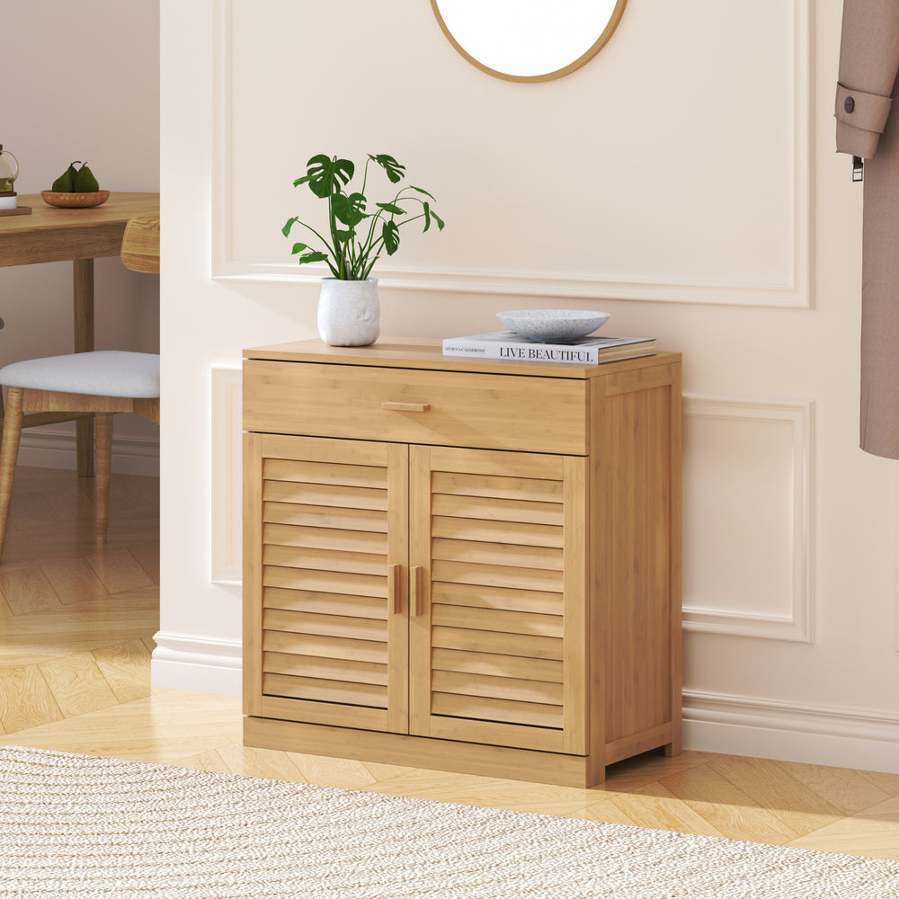 Scarpiera Aarela a 2 Ante con Cassetto e 3 Ripiani in Bambù Naturale 67 x 66 x 34 cm [en.casa]