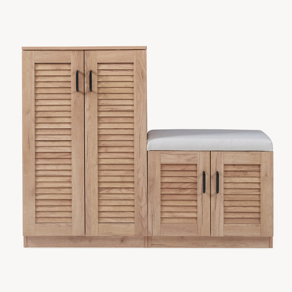 Set Løten di Armadio Scarpiera e Panca 97 x 120 x 36 cm Effetto Rovere [en.casa] 
