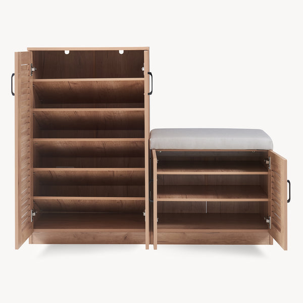 Set Løten di Armadio Scarpiera e Panca 97 x 120 x 36 cm Effetto Rovere [en.casa] 