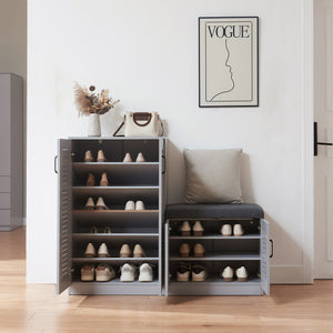 Set Løten di Armadio Scarpiera e Panca 97 x 120 x 36 cm Grigio [en.casa] 