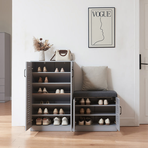Set Løten di Armadio Scarpiera e Panca 97 x 120 x 36 cm Grigio [en.casa] 