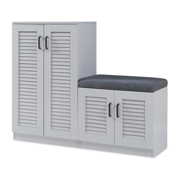 Set Løten di Armadio Scarpiera e Panca 97 x 120 x 36 cm Grigio [en.casa] 
