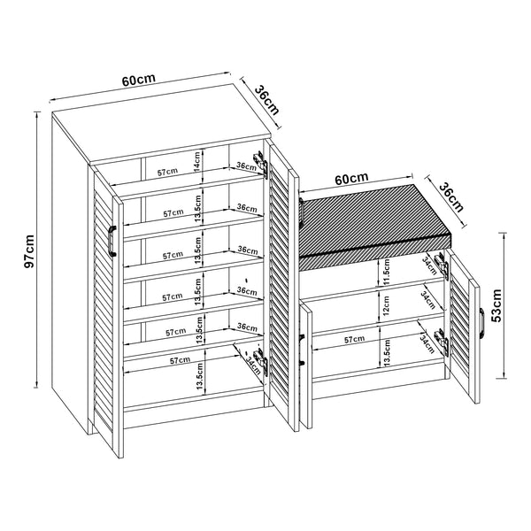 Set Løten di Armadio Scarpiera e Panca 97 x 120 x 36 cm Grigio [en.casa] 