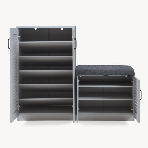 Set Løten di Armadio Scarpiera e Panca 97 x 120 x 36 cm Grigio [en.casa] 