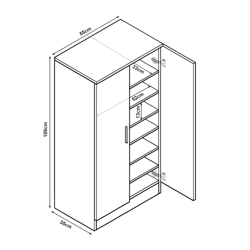 Schizzo in scala Armadio Portascarpe Notribontaa con 7 Scomparti Scarpiera 108 x 55 x 35 cm - Vari Colori [en.casa]