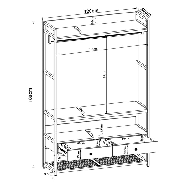 Armadio Aperto Isen per Guardaroba 180 x 120 x 40 cm - Vari Colori [en.casa]