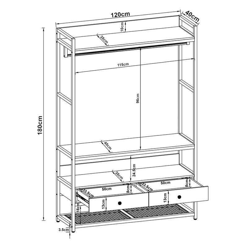 Schizzo in scala Armadio Aperto Isen per Guardaroba 180 x 120 x 40 cm - Vari Colori [en.casa]
