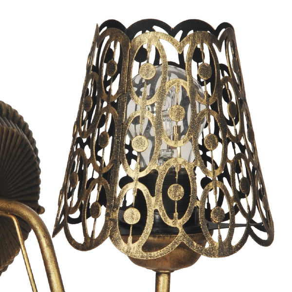 Lampada da Parete 'Finedon' a Braccio Curvo e Sfera di Cristallo Applique con Paralume Conico Traforato  - vari colori - lux.pro