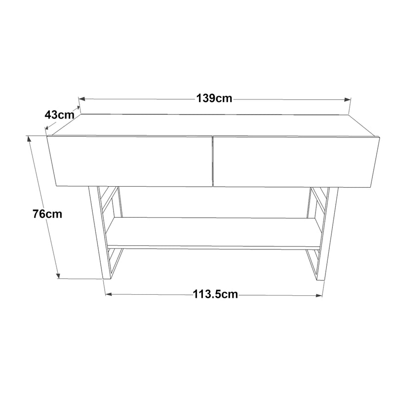 Schizzo in scala Tavolo Consolle Lappeenranta Mobile Contenitore con Ante a Ribalta 76x139x43 cm  [en.casa] 