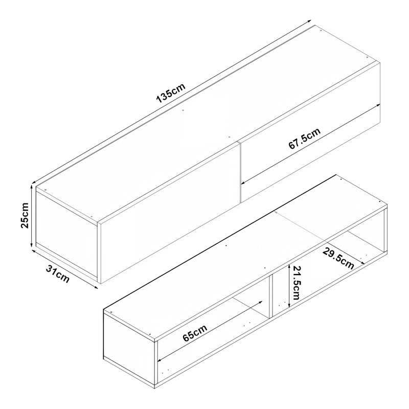 Schizzo in scala Mobile TV da Parete Toivakka con 2 Ante a Ribalta 135 x 31 x 25 cm [en.casa]