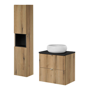 Mobile Pensile Sottolavabo Newport con 2 Cassetti e Lavabo Rotondo Bianco 60x72x40 cm [en.casa]