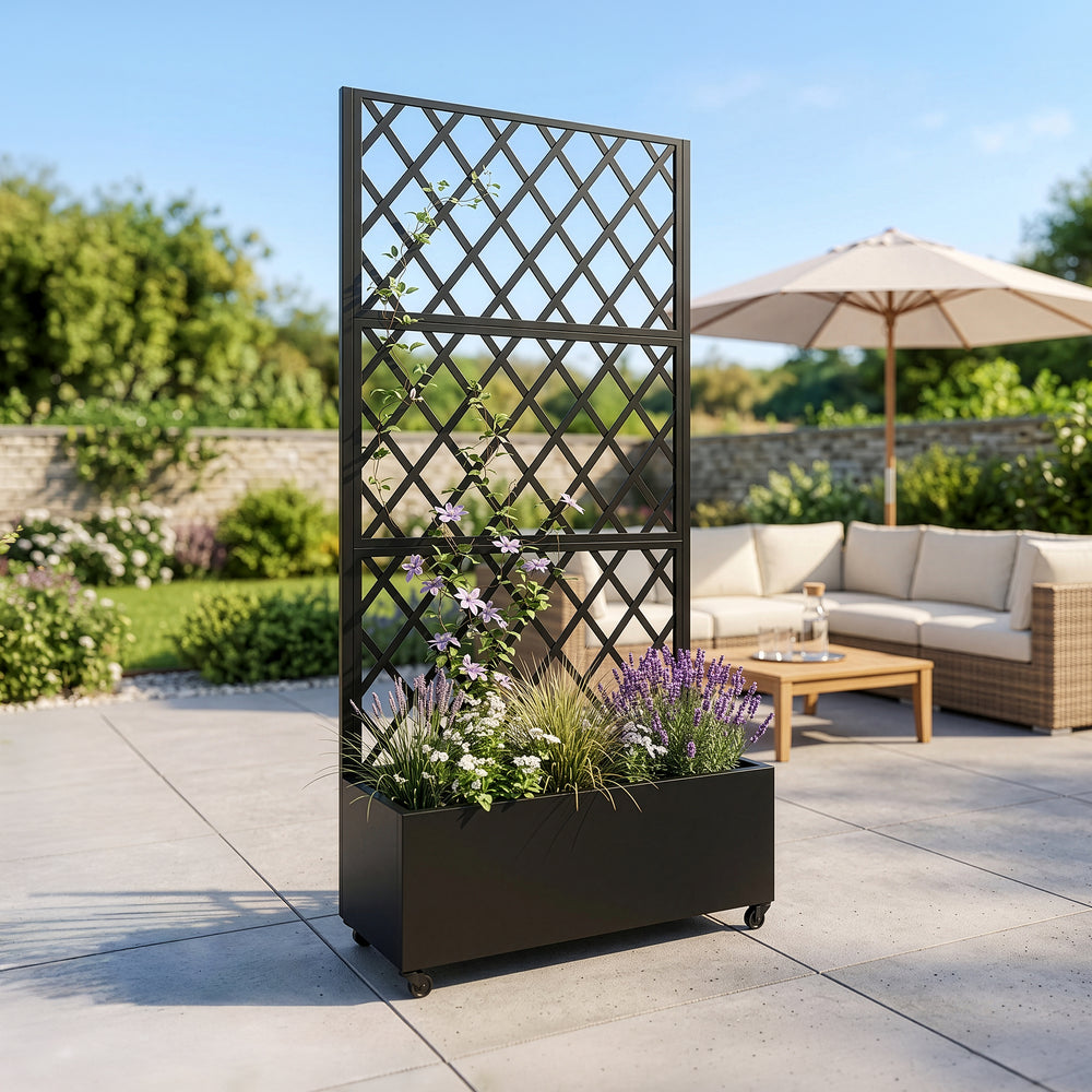 Fioriera con Spalliera Malja Divisorio a Rotelle 190 x 82 x 38 cm - Acciaio Nero casa.pro