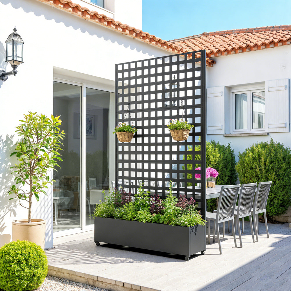 Parete divisoria Toma con fioriera in acciaio 190x82x38 cm Nero [casa.pro]