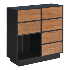 Mobile per Soggiorno/Ingresso/Ufficio con 6 Armadietti e 1 Scomparto Aperto, Comò 88x80x30cm (AxLaxP) Mobile a Terra con Ante Apertura a Pressione Push-to-Open - Nero/Effetto Legno