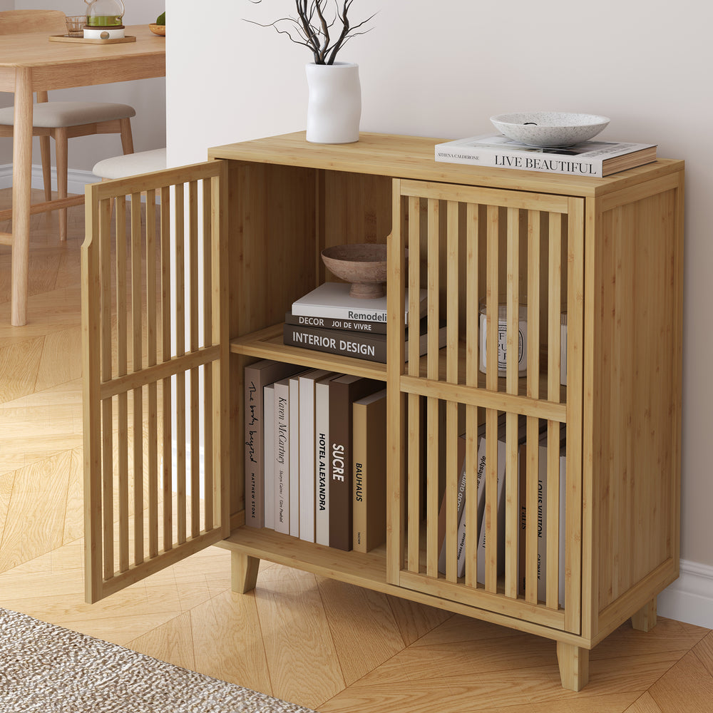 Mobile Contenitore Multifunzionale Sirgerg a 2 Ante 77 x 72 x 33 cm in Bambù Naturale [en.casa] 