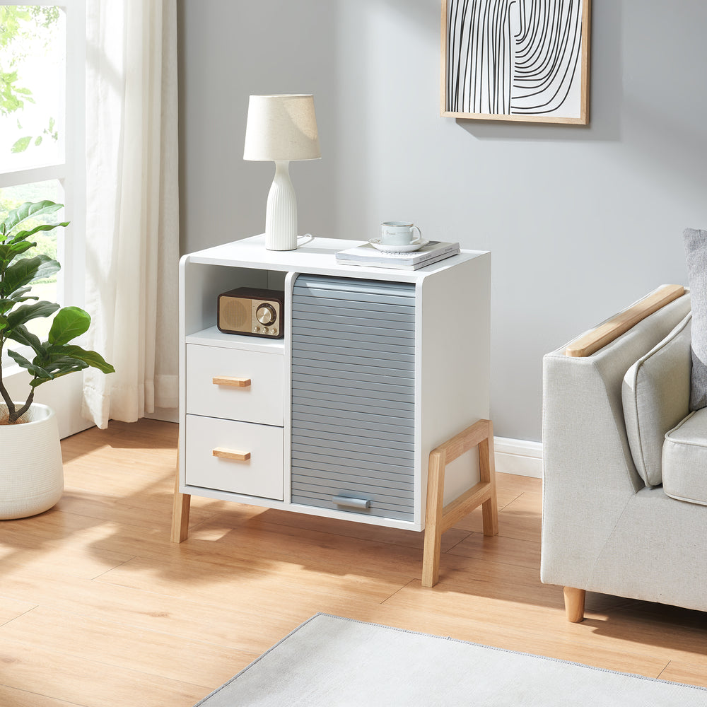 Sideboard Kvaefjord con ante a persiana Bianco/Grigio [en.casa]