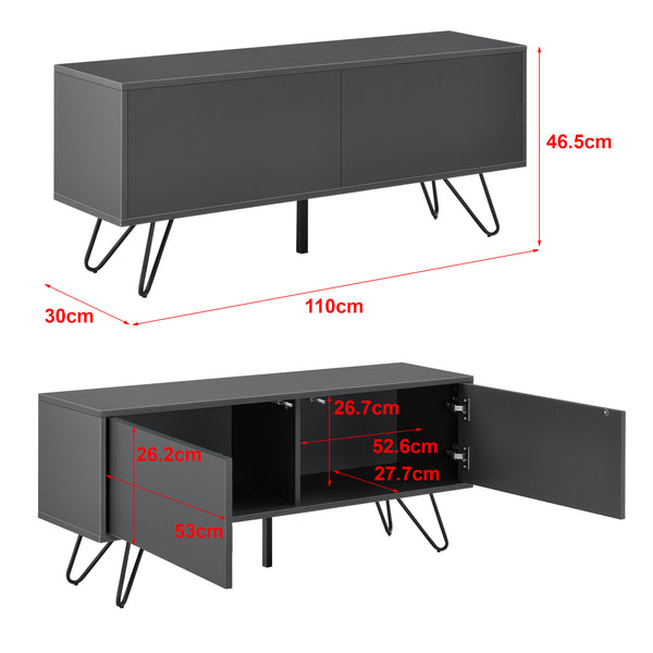 Comò con 2 Ante - Apertura Push-to-Open, Gambe in Metallo - Mobiletto Multiuso per Camera/Ufficio (AxLaxP) 46,5 x 110 x 30 cm - Mobile Porta TV con Supporto fino a 20 kg - Vari Colori