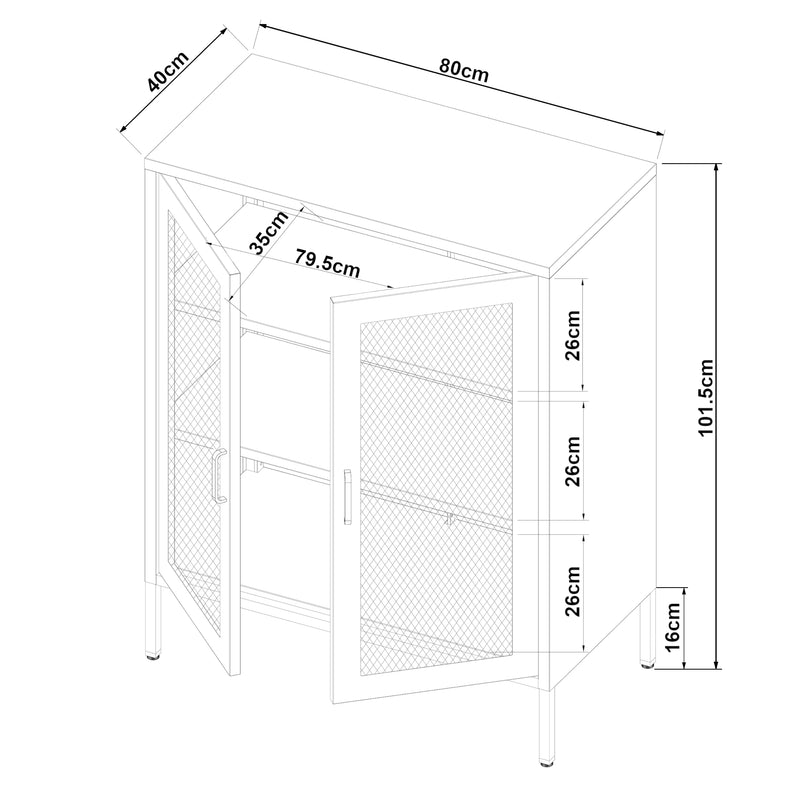 Schizzo in scala Credenza Falköping in Acciaio con 2 Ante Reticolate 101,5 x 80 x 40 cm - Vari Colori [en.casa]