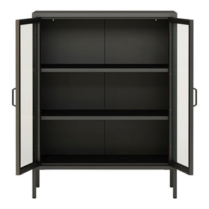 Credenza Fauske in Acciaio con 2 Ante in Vetro Temperato 101,5 x 80 x 40 cm - Vari Colori [en.casa]