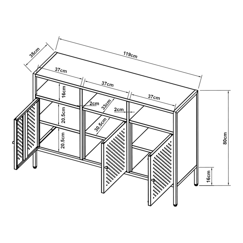 Schizzo in scala Credenza Comò Janakkala in Acciaio Nero [en.casa]