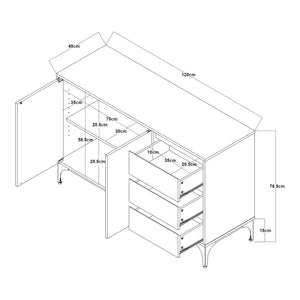 Credenza Bassa Kistiandi a 2 Ante e 3 Cassetti 77 x 120 x 40 cm [en.casa]