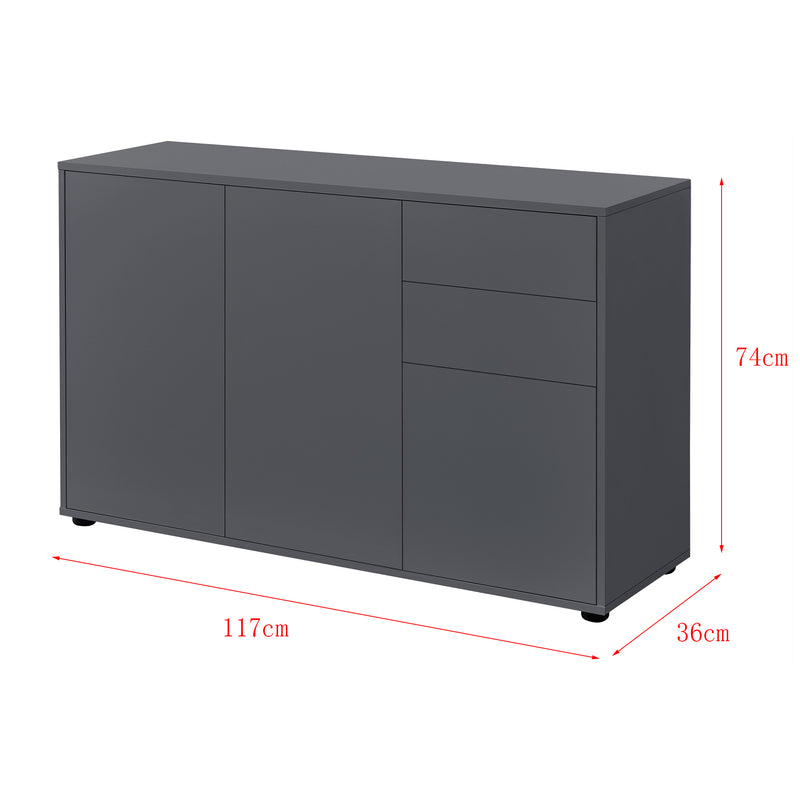 Schizzo in scala Credenza Paarl Comò con 2 Cassetti e 3 Ante per Soggiorno Camera da Letto [en.casa]