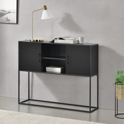 Comò con 2 Ante e 2 Scomparti Aperti, Consolle 90x108,5x30 cm con Telaio in Metallo, Mobiletto Multiuso per Camera/Ufficio - Vari Colori