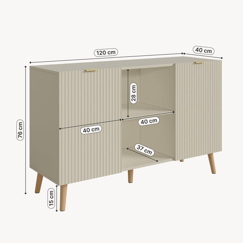 Schizzo in scala Credenza Nand Madia con Ante Scanalate 120x40x76 cm [en.casa] 