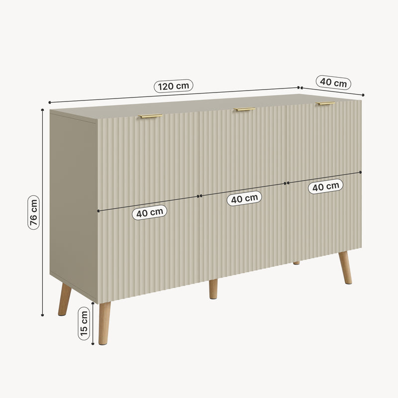 Schizzo in scala Credenza Nand Madia con Ante Scanalate 120x40x76 cm [en.casa] 