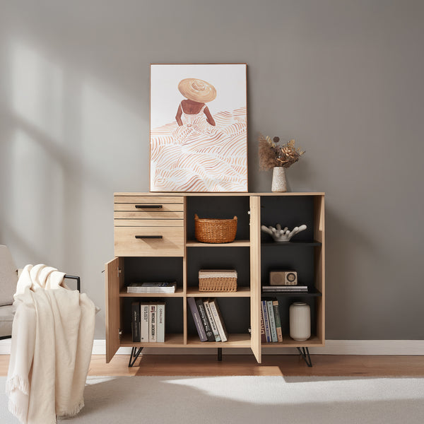 Credenza Noppen con Cassetti e Ante Mobile Contenitore - Effetto Rovere - Varie Misure [en.casa]