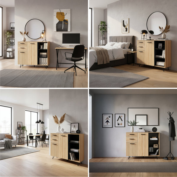 Credenza Noppen con Cassetti e Ante Mobile Contenitore - Effetto Rovere - Varie Misure [en.casa]
