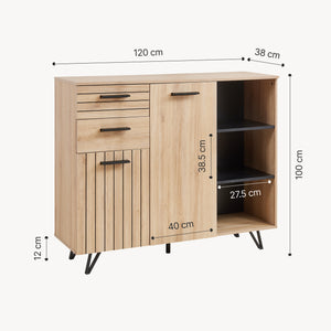 Credenza Noppen con Cassetti e Ante Mobile Contenitore - Effetto Rovere - Varie Misure [en.casa]