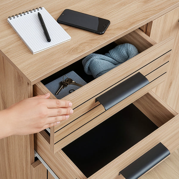 Credenza Noppen con Cassetti e Ante Mobile Contenitore - Effetto Rovere - Varie Misure [en.casa]