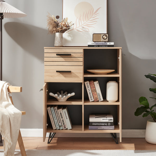 Credenza Noppen con Cassetti e Ante Mobile Contenitore - Effetto Rovere - Varie Misure [en.casa]