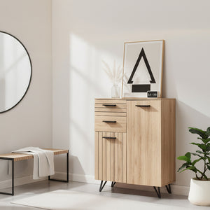 Credenza Noppen con Cassetti e Ante Mobile Contenitore - Effetto Rovere - Varie Misure [en.casa]