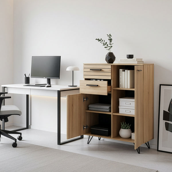 Credenza Noppen con Cassetti e Ante Mobile Contenitore - Effetto Rovere - Varie Misure [en.casa]