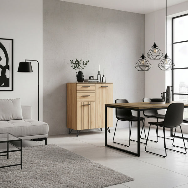 Credenza Noppen con Cassetti e Ante Mobile Contenitore - Effetto Rovere - Varie Misure [en.casa]
